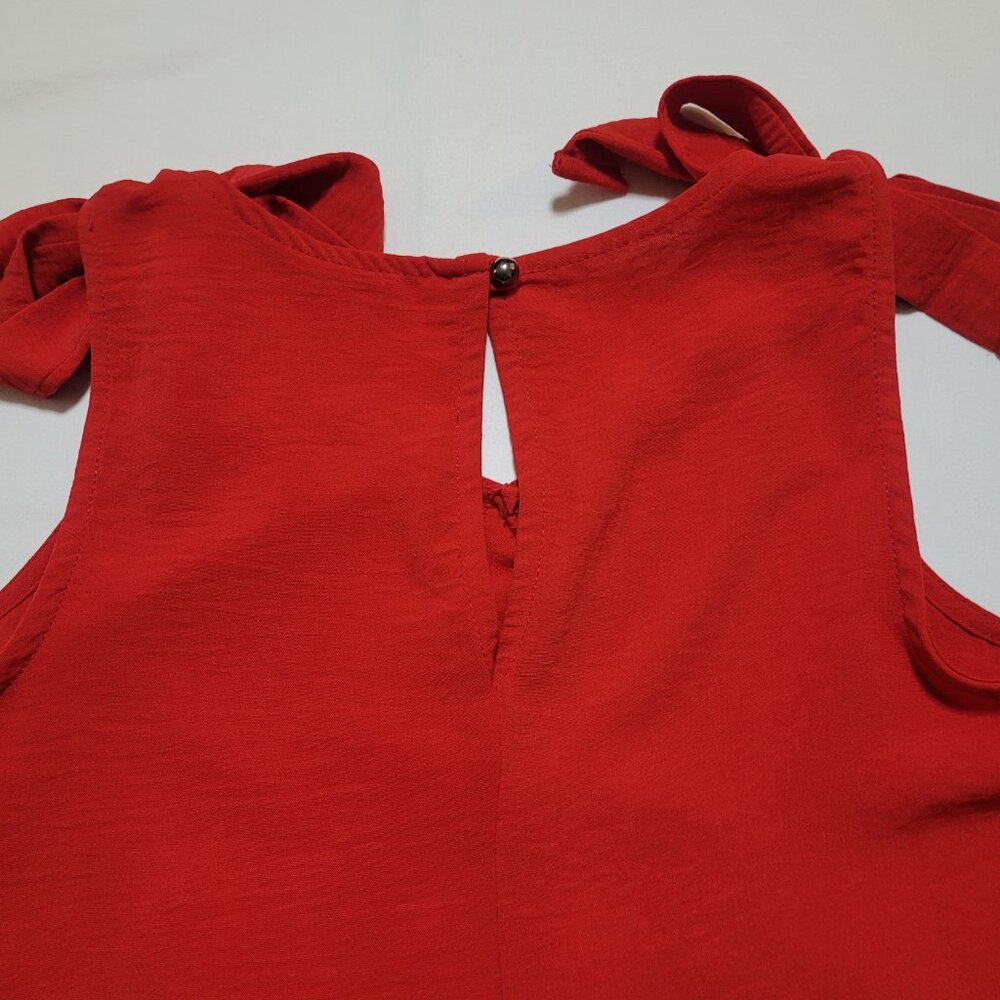 Haptics Patriotic Red White Blue Colorblock Romper Shoulder Ties Americana Small - Picture 10 of 11